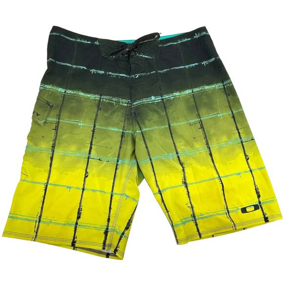 Oakley Men's 34 Cargo Board Shorts Swim Bathing Suit Surf Pocket Black Yellow - Picture 1 of 7